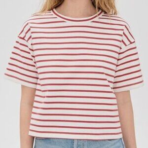 MADEWELL Women’s Red Striped Boxy Tee Shirt Crewneck Cotton Top Size L